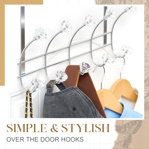 Over The Door Towel Hooks with Crystal Knobs, 10 Hook Heavy Duty Doors Hanger...