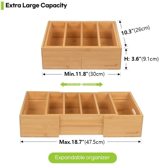 Expandable Bamboo Kitchen Cabinet Organizer for Food Container Lids Holder