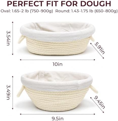 Cotton Rope Banneton Bread Proofing Basket, Round & Oval, Set of 4