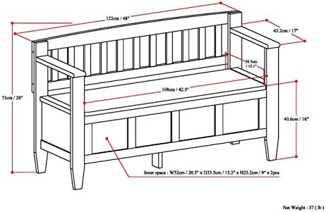 SIMPLIHOME Colton 42" Wide Solid Mango Wood Bench in Natural