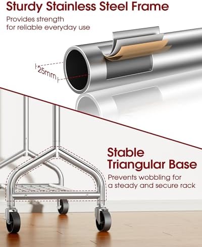 Sakugi Extendable 49.8-74.8" W Stainless Steel Clothes Rack, Silver
