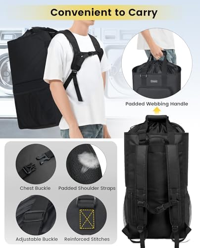Vorspack Laundry Backpack for College Dorm, Heavy-Duty Hamper, Black