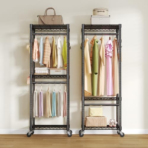 OLIXIS Rolling Clothes Rack, Heavy Duty Garment Rack, 23 IN, Metal Black