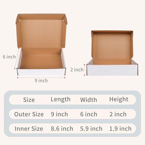 Fishat 9" x 6" x 2" White Corrugated Cardboard Shipping Boxes ...