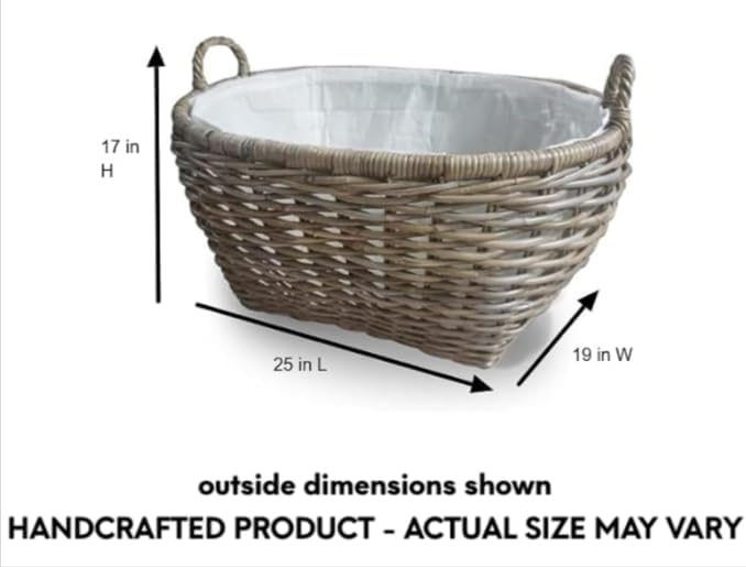 The Basket Lady Oval Kubu Wicker Laundry Basket, Serene Grey