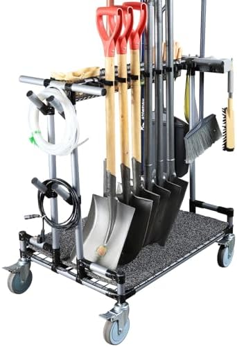 Heavy-Duty Garden Tool Organizer Cart Ideal for Gardening, Upgraded 5-Inch Wheels for Lawn & Sand, Long-Handle Tool Storage