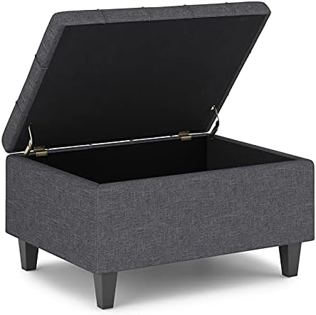 SIMPLIHOME Harrison 34" Wide Linen Look Rectangle Ottoman in Slate Grey