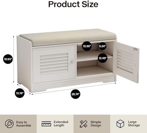 SOFTSEA Shoe Storage Bench with Cushion, 28.7" Entryway Bench with 2 Doo...