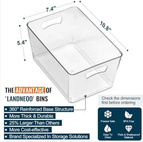 12 Pack LARGE Multi-Use Clear Storage Bins, Pantry Kitchen Organizer Bins