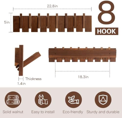 QUELLANCE Wood Coat Rack Wall Mount, Coat Hooks Hanger Wall Mounted, Heavy Du...