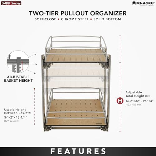 Rev-A-Shelf 2 Tier Pull Out Kitchen Cabinet Storage Organizer with Solid Bott...