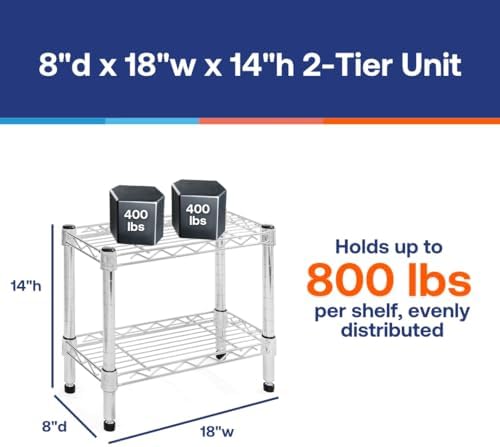 Shelving Inc. 8" d x 18" w Chrome Wire Shelving with 2 Tier Shelves