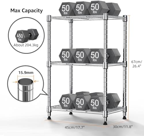 3 Tier Shelf Metal Storage Shelves Wire Rack Closet Organizers with Wheel for...