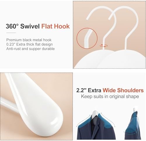 TOPIA HANGER White Wooden Coat Hanger 6 Pack, Wood Suit Hangers,Glossy Finish...