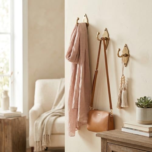 Unlacquered Solid Brass Wall Hooks – Heavy Duty Handmade Coat Hooks for Wall ...