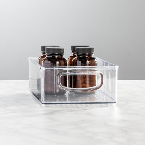 mDesign Plastic Storage Organizer Shallow Container Bin with Handles for Bath...