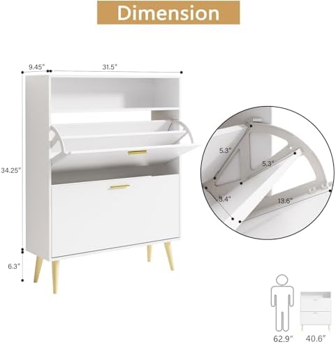 LYNSOM Entryway Shoe Cabinet Set of 2 with 2 Flip Drawers and Open Storage, W...