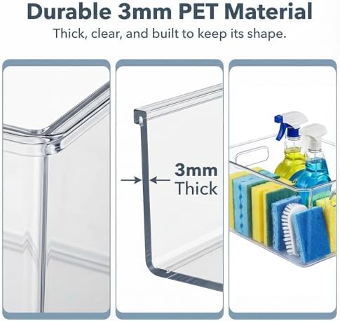 MOONEDGE 8 Pack Clear Plastic Storage Organizer Bins, 4 Large & 4 Narrow