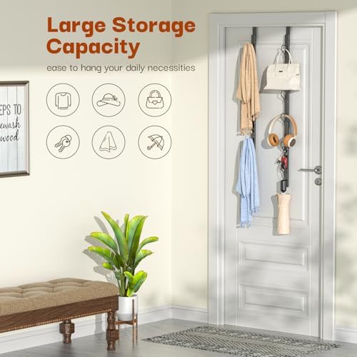 Over The Door Hooks 2 Pack,12 Heavy Duty Towel Rack All Metal Coat Hanger for...