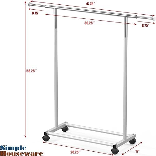 Simple Houseware Standard Rod Garment Clothing Rack, Silver