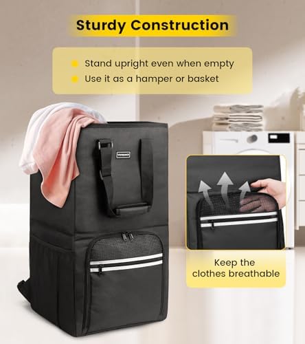 Vorspack Laundry Backpack with Shoulder Straps, Extra Large Hamper, Black
