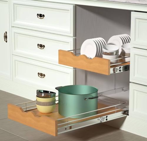 DINDON 2 Tier Pull Out Cabinet Organizer (17" W x 21" D) Slide Out ...