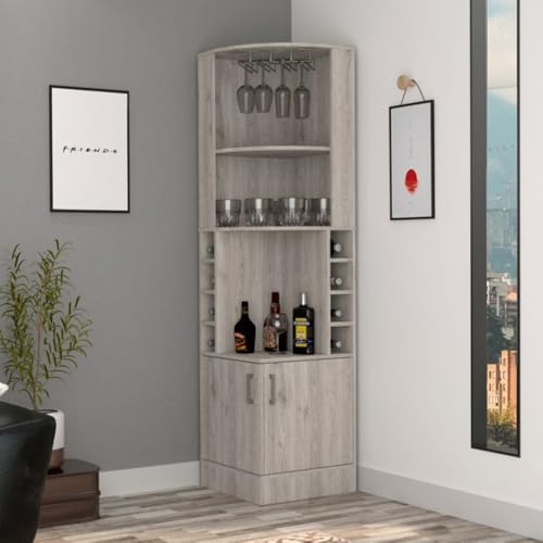 Corner Bar Cabinet,71" Tall Farmhouse Wine Bar Cabinet w/Wine Rack &...