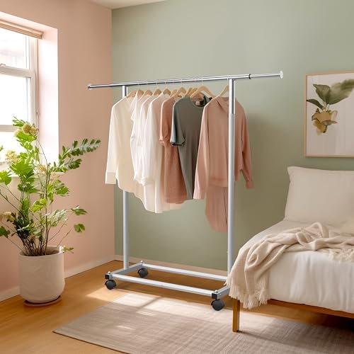 Simple Houseware Standard Rod Garment Clothing Rack, Silver