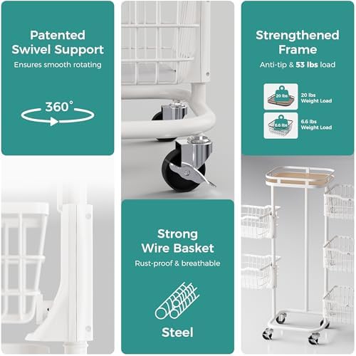 5 Tier Rotating Kitchen Storage Cart, Fruit Vegetable Potato Rack Stand