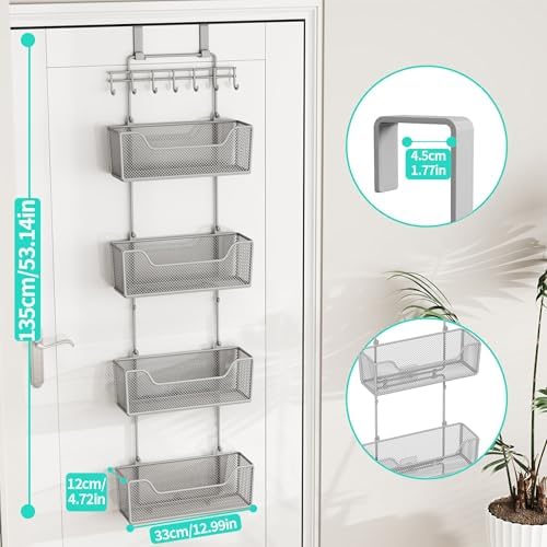HapiRm Over The Door Organizer - Hanging Door Organizer with 4 Metal Large Ca...