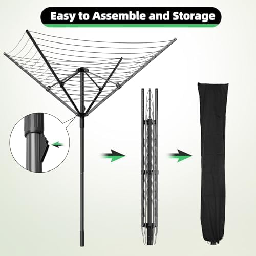 Heavy Duty Outdoor Umbrella Drying Rack, Rotating Height Adjustable Clothesli...