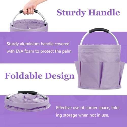2Pcs 17L Collapsible Cleaning Supplies Caddy with Handle for Travel, Purple