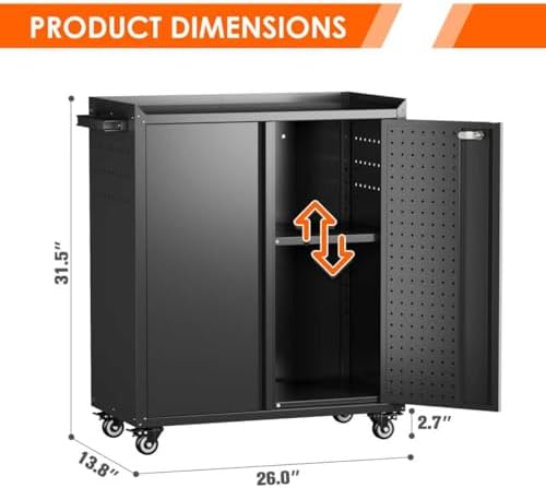 Aobabo 31.5" H Metal Storage Cabinet with Wheels and 2 Pegboards, Lockab...