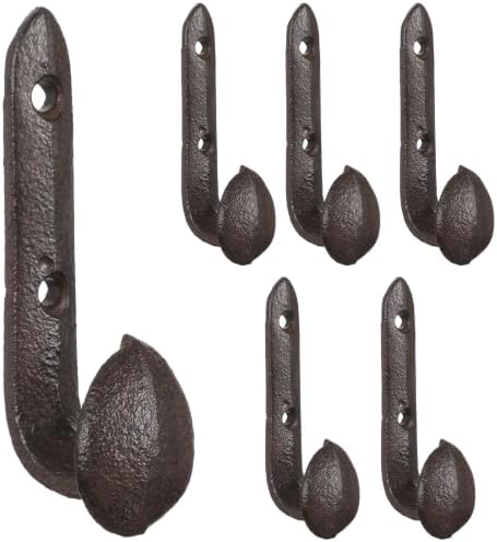 Yalikop 6 Pack Railroad Spike Cast Iron Hooks, Rustic Heavy Duty Wall Hook