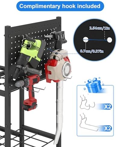 Garden Tool Organizer with Pegboard, Yard Tool Holder Standing for Garage Org...