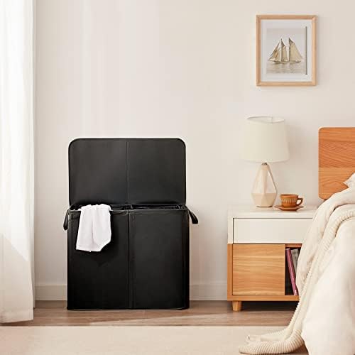 Lifewit Double Laundry Hamper with Lid, Removable Laundry Bags, Black