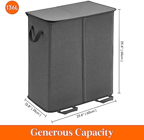 Lifewit Double Laundry Hamper with Lid, Removable Laundry Bags, Black