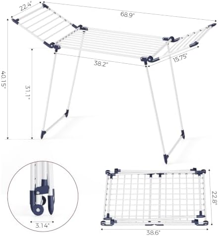 APEXCHASER Clothes Drying Rack, Large Capacity Drying Rack, 69" L, White