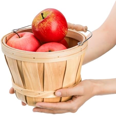 Okllen 2 Pack Round Wooden Baskets with Handle, Empty Wood Fruit Buckets, Eas...