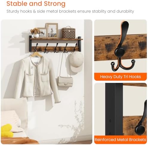 Homode Wall Mount Coat Rack with Shelf and 5 Tri Hooks
