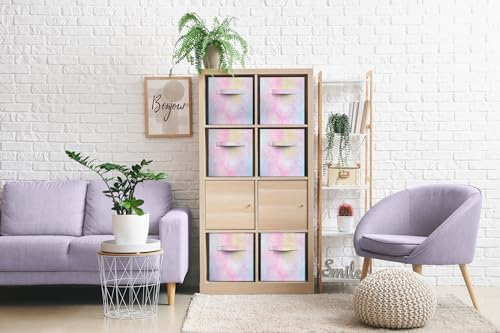 Sorbus Cube Storage Bin Set, 6 Foldable Fabric Baskets (Rainbow Sparkle)