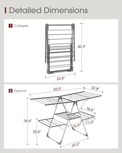 Sakugi Clothes Drying Rack, Foldable 2-Level with 55.5" Adjustable Wings