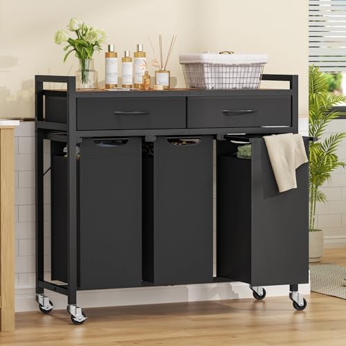 Laundry Sorter 3 Section, 120 L Laundry Hamper with 2 Drawers & 2-tone To...