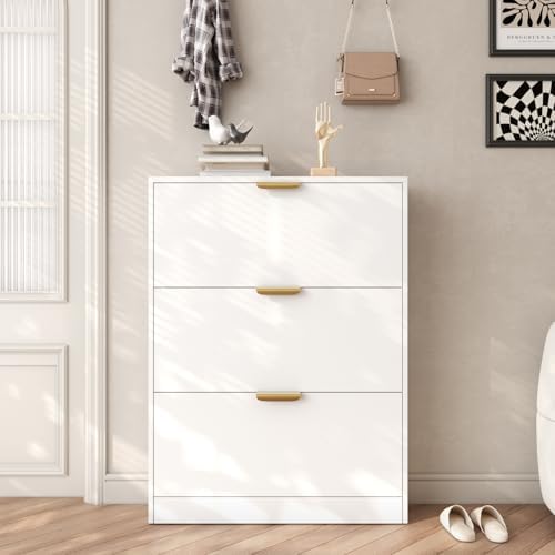 VOWNER Shoe Rack Cabinet with 3 Flip Drawers, Narrow Shoe Storage Cabinet wit...