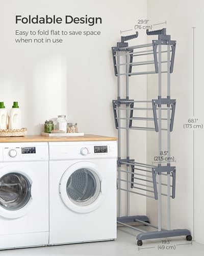 SONGMICS 4-Tier Clothes Drying Rack, Foldable, Rolling, 66.6-Inch Tall