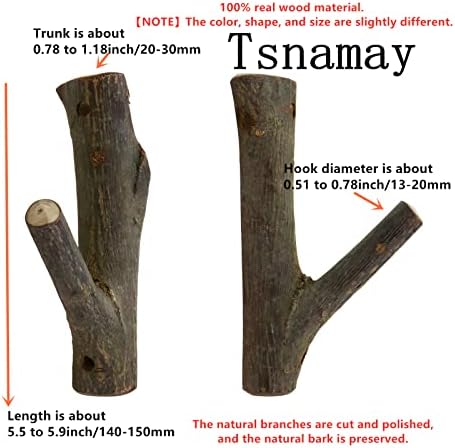 8Pcs Real Wood Tree Branch Wall Hook with Bark Trunk 2cm-3cm