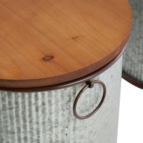 Deco 79 Metal Room Storage Bench Entryway Benches with Brown Wood Top, Set of...