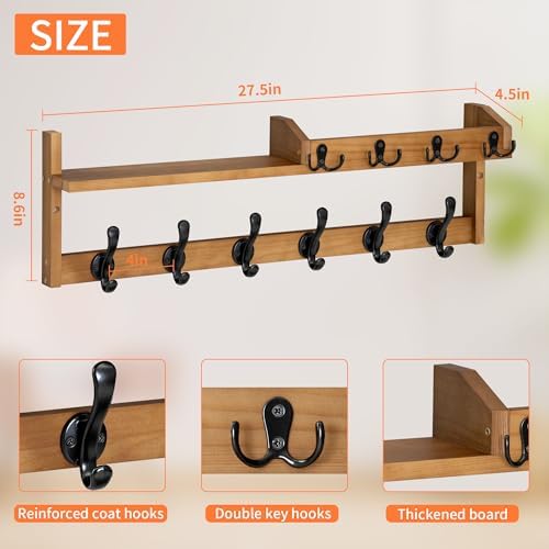 27.5" Wall Mount Coat Rack with Shelf, Key Holder & Mail Organizer, ...