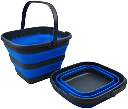 SAMMART 10L (2.6 Gallon) Collapsible Rectangular Handy Bucket (Grey/Blue (Set...