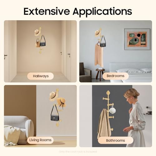 Wall Mounted Metal Vertical Tree Branch Coat Rack, 6 Adjustable Hooks